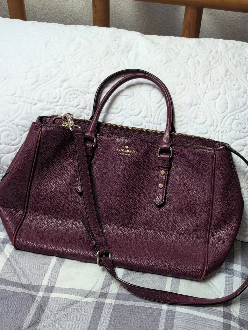 kate spade Plum Pebbled Leather Satchel with Gold Hardware